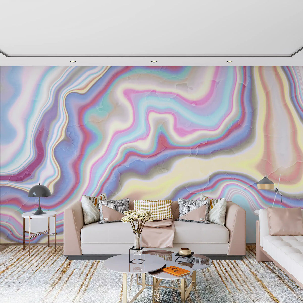 Iridescent Liquid Marble Swirls Wall Mural