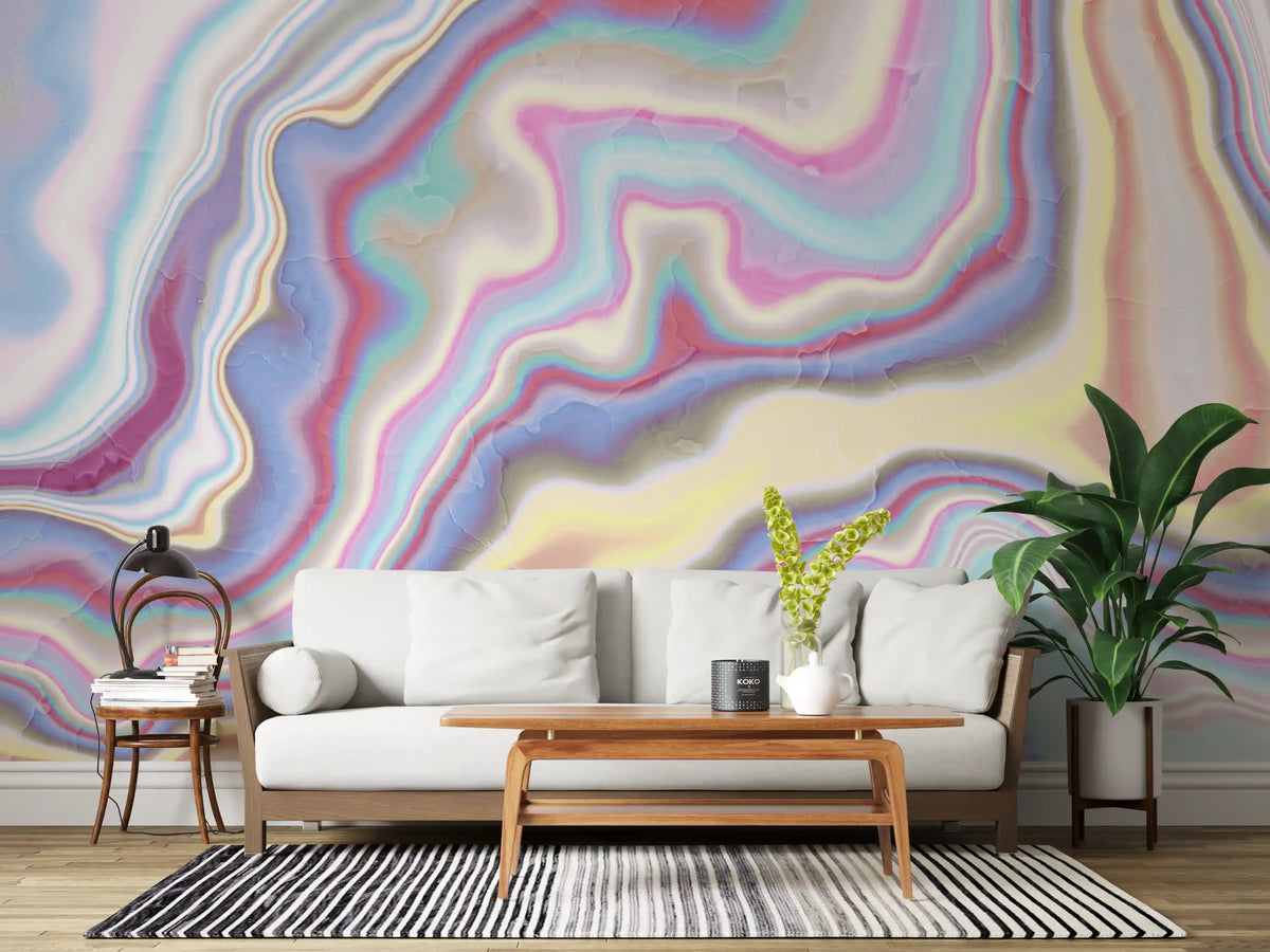 Iridescent Liquid Marble Swirls Wall Mural