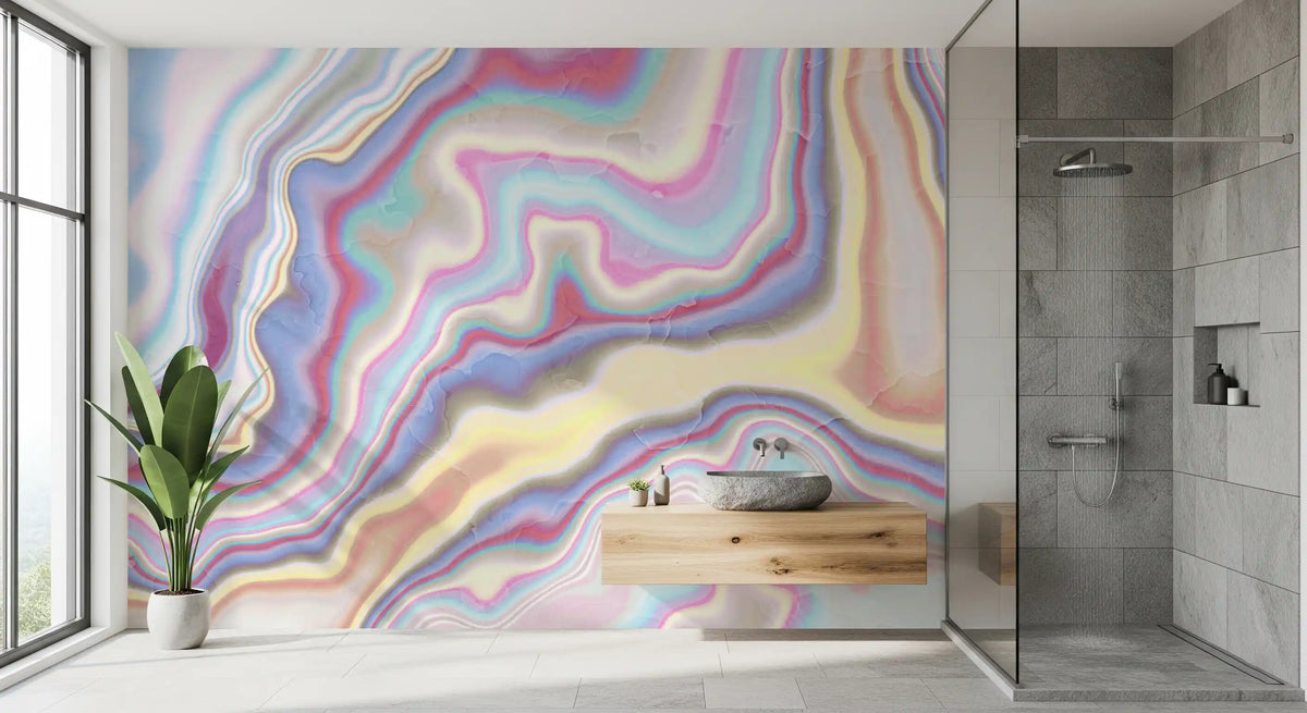 Iridescent Liquid Marble Swirls Wall Mural