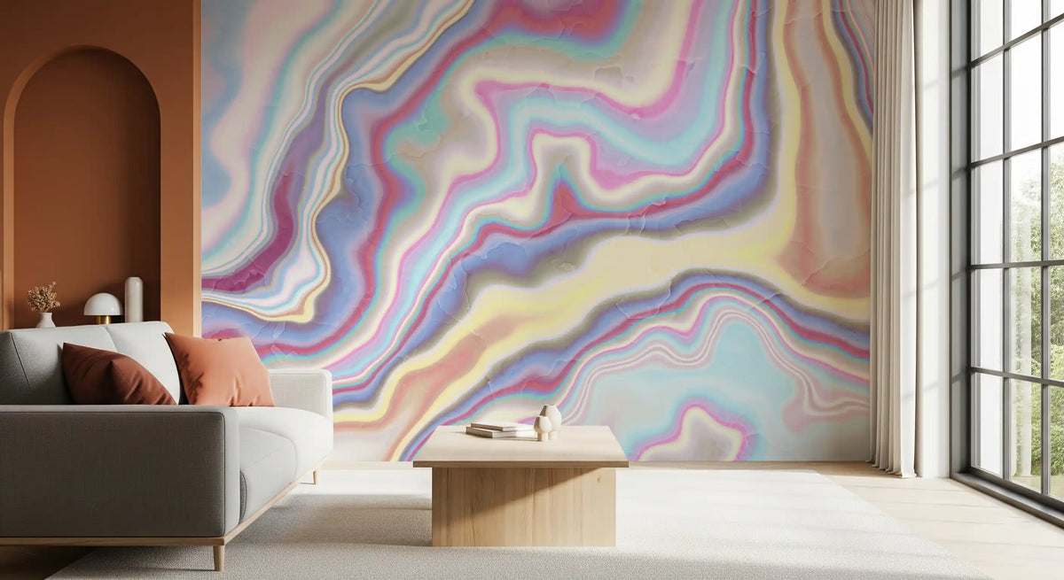 Iridescent Liquid Marble Swirls Wall Mural