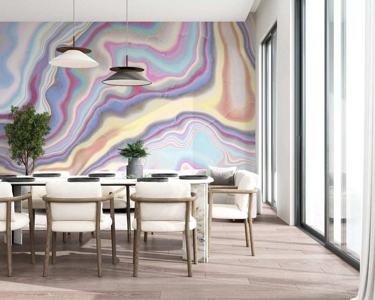 Iridescent Liquid Marble Swirls Wall Mural