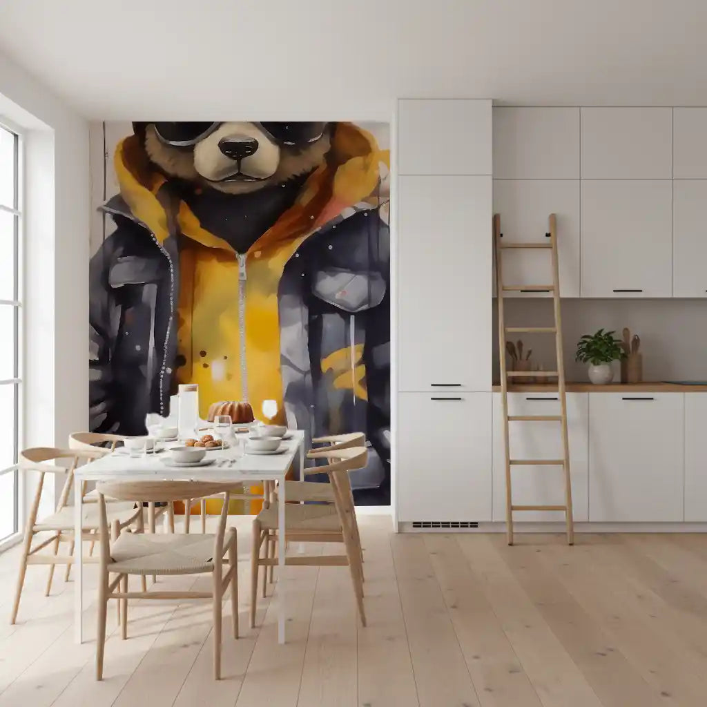 Cool Aviator Bear in Hoodie Wall Mural