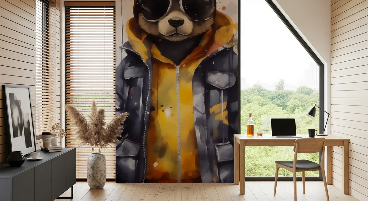 Cool Aviator Bear in Hoodie Wall Mural