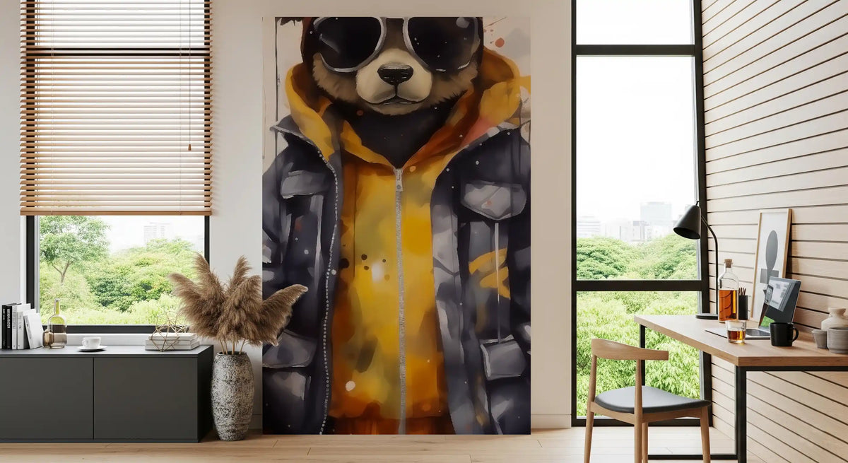 Cool Aviator Bear in Hoodie Wall Mural