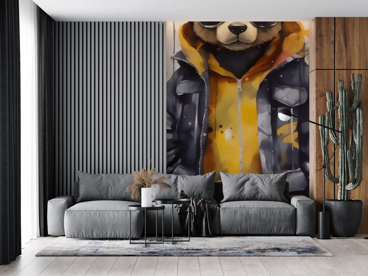 Cool Aviator Bear in Hoodie Wall Mural