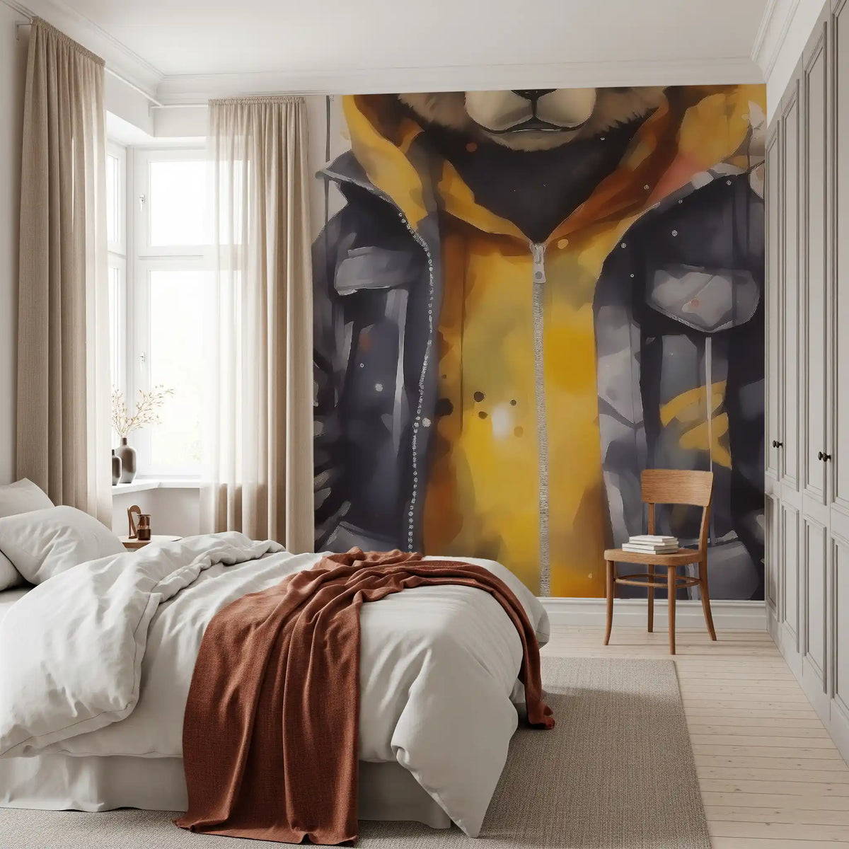 Cool Aviator Bear in Hoodie Wall Mural