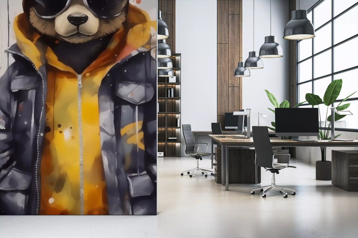 Cool Aviator Bear in Hoodie Wall Mural