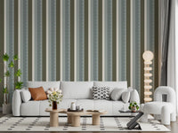 Sage and Charcoal Linear Scallop Stripes Wallpaper⁠