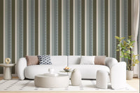 Sage and Charcoal Linear Scallop Stripes Wallpaper⁠