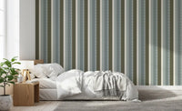 Sage and Charcoal Linear Scallop Stripes Wallpaper⁠
