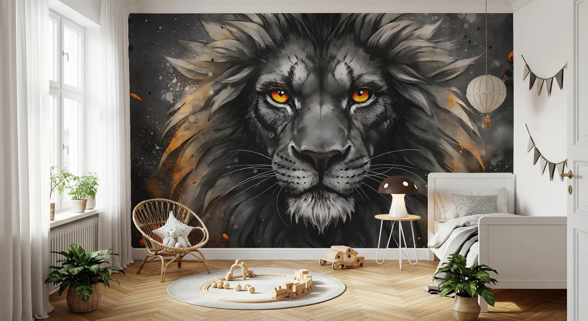 Black Lion Face Wall Mural