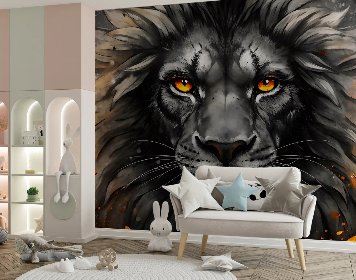 Black Lion Face Wall Mural