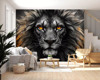 Black Lion Face Wall Mural