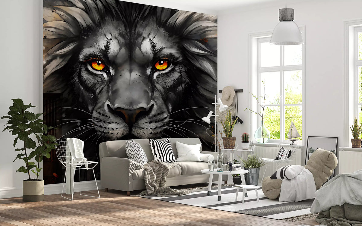 Black Lion Face Wall Mural