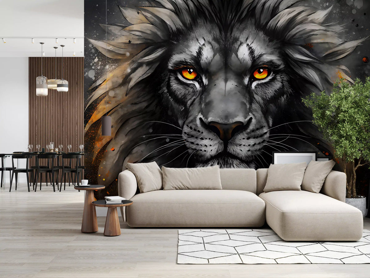 Black Lion Face Wall Mural