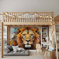 Majestic Lion Portrait with Vibrant Splatter Art Wall Mural
