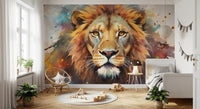 Majestic Lion Portrait with Vibrant Splatter Art Wall Mural