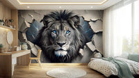 Fierce Lion Through Broken Concrete Wall Mural