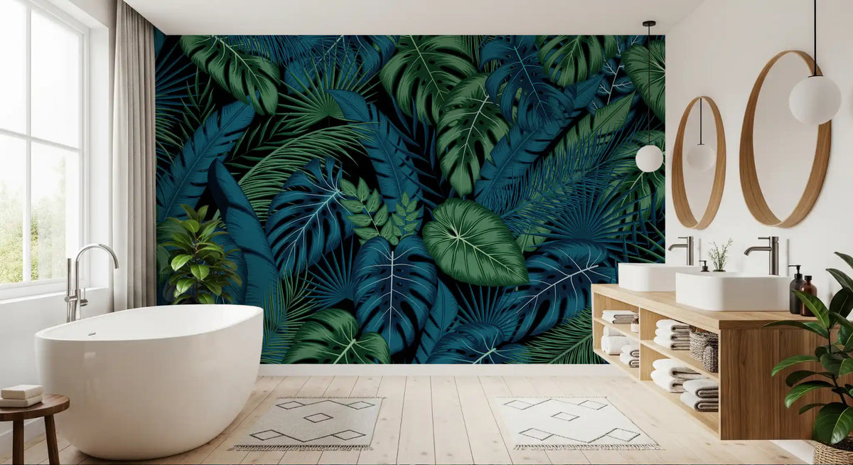 Midnight Tropical Foliage Wall Mural
