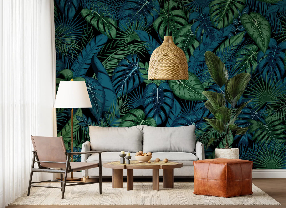 Midnight Tropical Foliage Wall Mural