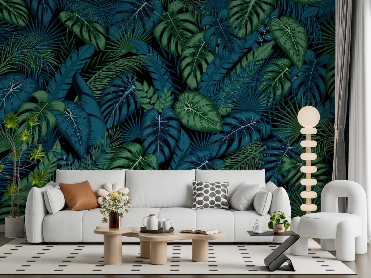 Midnight Tropical Foliage Wall Mural