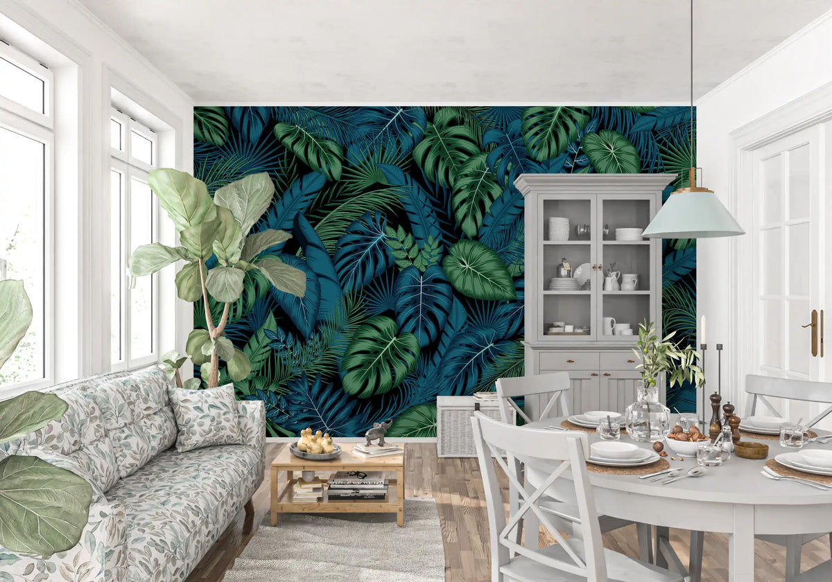 Midnight Tropical Foliage Wall Mural