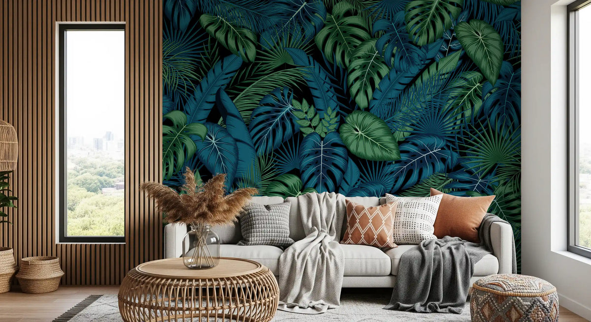 Midnight Tropical Foliage Wall Mural