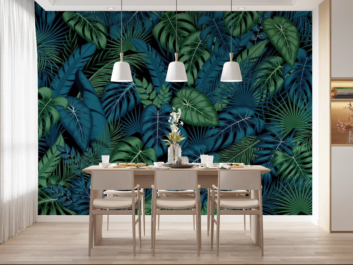 Midnight Tropical Foliage Wall Mural