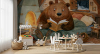 Woodland Friends Bear Fireside Story With Mice In A Winter Cabin Scene Wall Mural