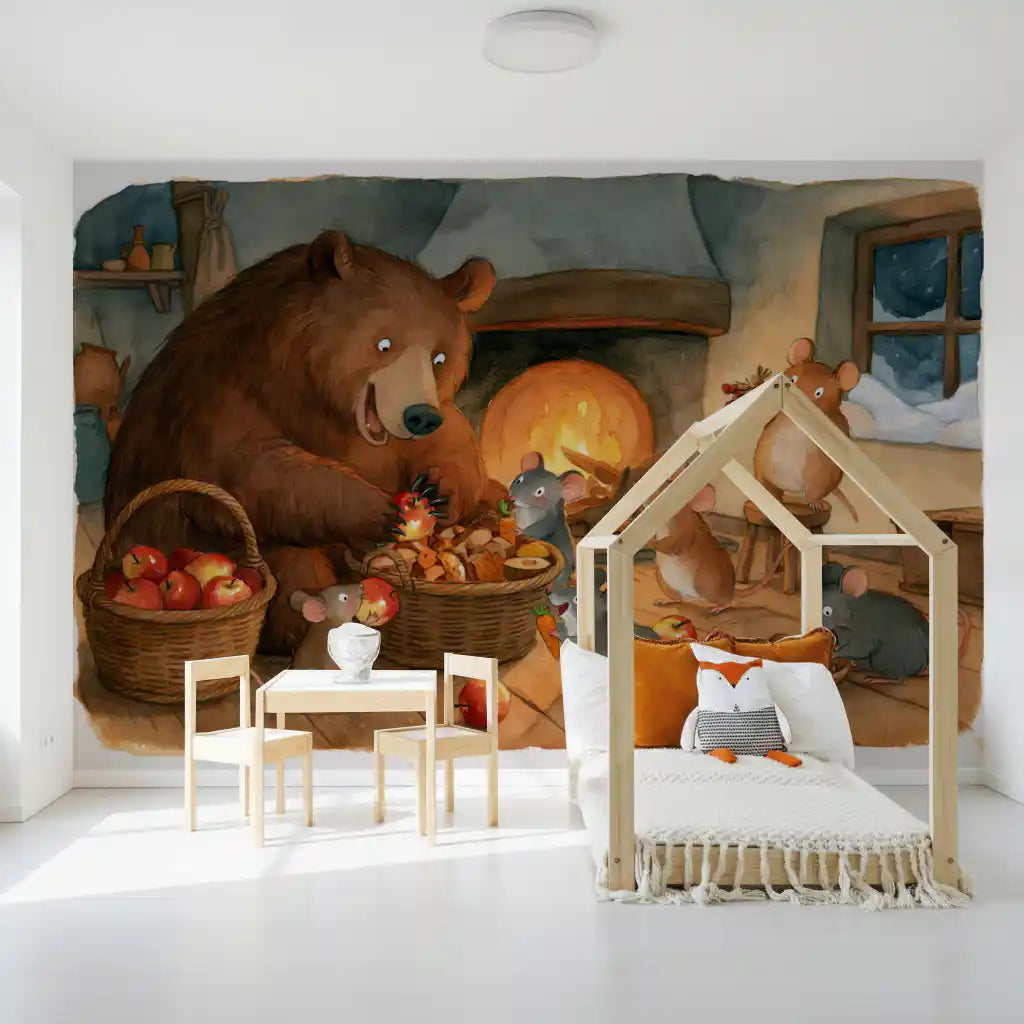 Woodland Friends Bear With Mice In Cozy Cottage Pantry Adventure Scene Wall Mural