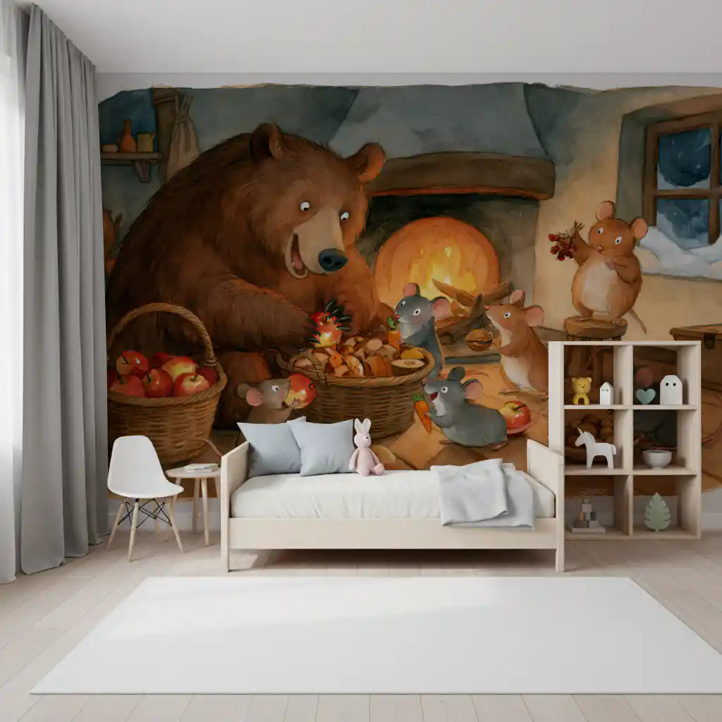 Woodland Friends Bear With Mice In Cozy Cottage Pantry Adventure Scene Wall Mural
