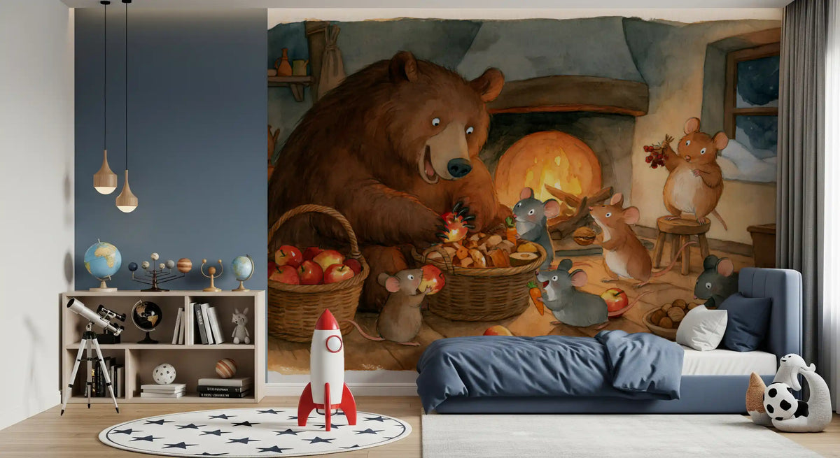 Woodland Friends Bear With Mice In Cozy Cottage Pantry Adventure Scene Wall Mural