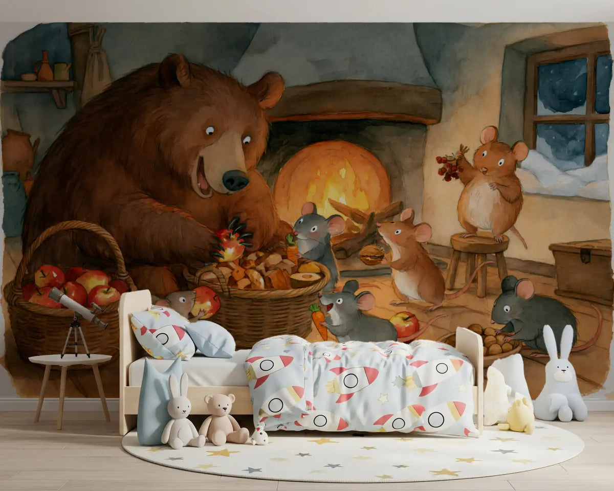 Woodland Friends Bear With Mice In Cozy Cottage Pantry Adventure Scene Wall Mural