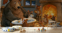 Woodland Friends Bear Bath Time With Mice In A Cozy Winter Cabin Scene Wall Mural