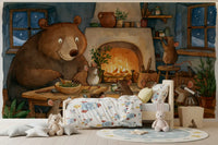 Woodland Friends Bear And Mice In Cozy Cottage Kitchen Story Scene Wall Mural