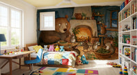 Woodland Friends Bear And Mice In Cozy Cottage Kitchen Story Scene Wall Mural