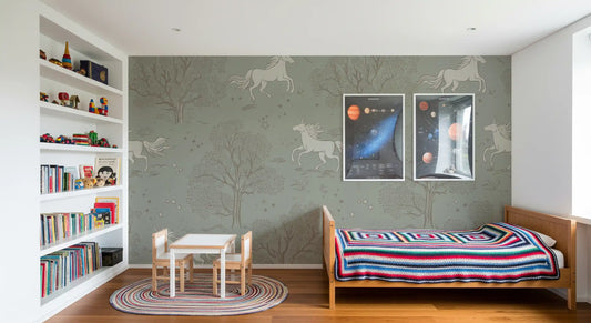 Magical Unicorn Dreamland – Sage Green Wall Mural Wall Mural
