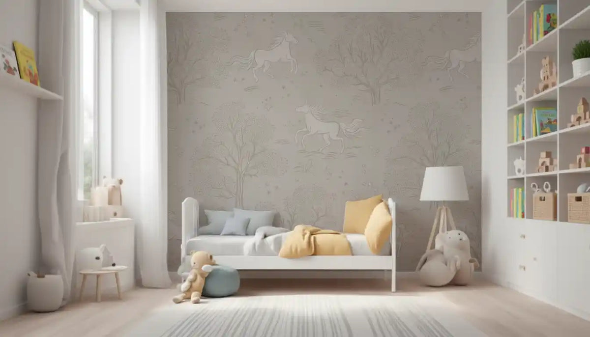 Magical Unicorn Dreamland – Cloudy Grey Wall Mural Wall Mural