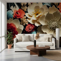 3D Flowers  Coral and Cream Wall Mural