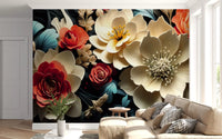 3D Flowers  Coral and Cream Wall Mural