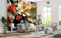 3D Flowers  Coral and Cream Wall Mural
