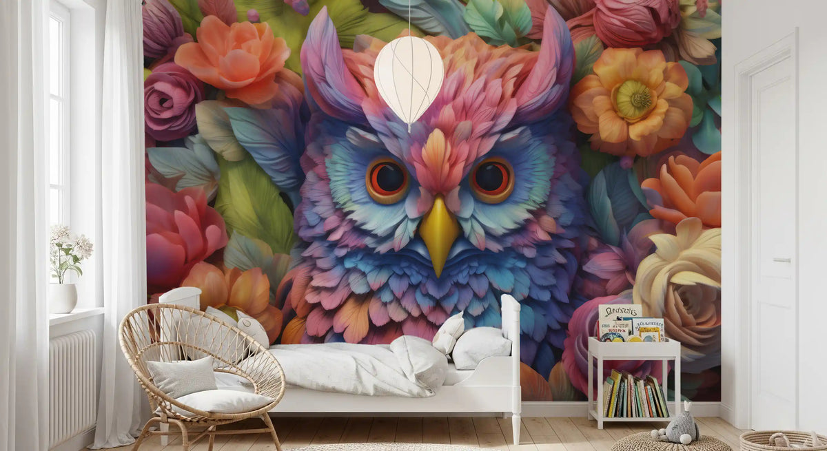 Vibrant Floral Owl Portrait Wall Mural