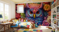 Vibrant Floral Owl Portrait Wall Mural