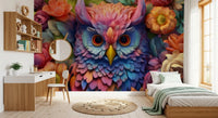 Vibrant Floral Owl Portrait Wall Mural