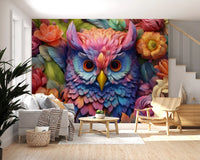 Vibrant Floral Owl Portrait Wall Mural