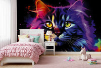 Neon Cat Portrait Wall Mural