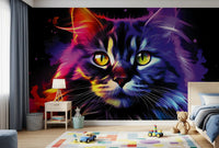 Neon Cat Portrait Wall Mural