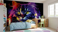 Neon Cat Portrait Wall Mural