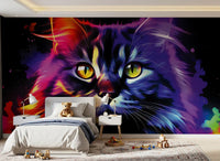 Neon Cat Portrait Wall Mural
