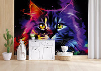Neon Cat Portrait Wall Mural